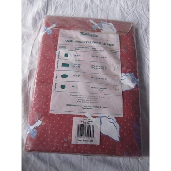 NEW 52" x 90" rectangle vintage Vinyl Ease Flannel Back Tablecloth Pink w/ Geese - Picture 2 of 2